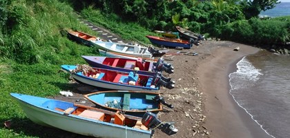 fishing boats on a beach in Dominica 