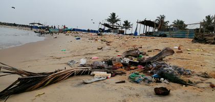 litter on beach in Sri Lanka