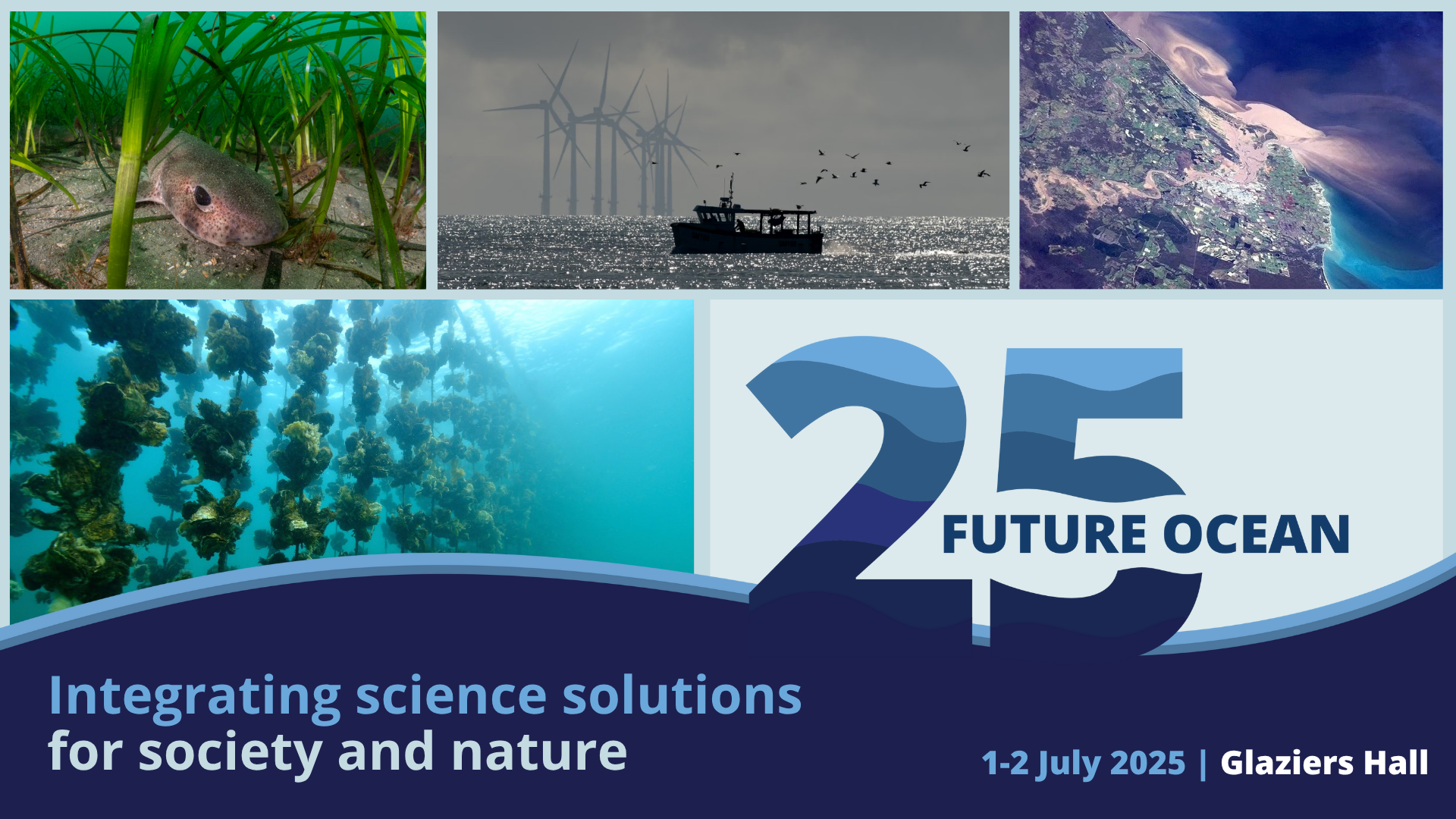 Images showing the themes of Future Ocean 25, plus conference details including date and venue
